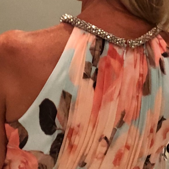 CALVIN KLEIN Pastel Maxi Gown Peach Turquoise Sz 2 - Picture 10 of 16